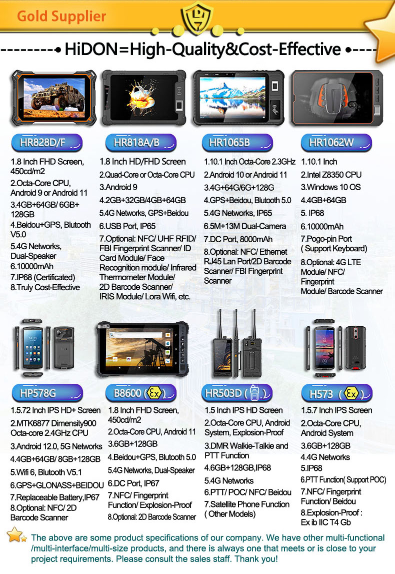 HiDON 6.52 Inch Unisoc T606 Octa-Core Android13 4G LTE BT5.0 8+256G 10600mAh Fingerprint NFC IP68 Rugged Smartphone Industrial